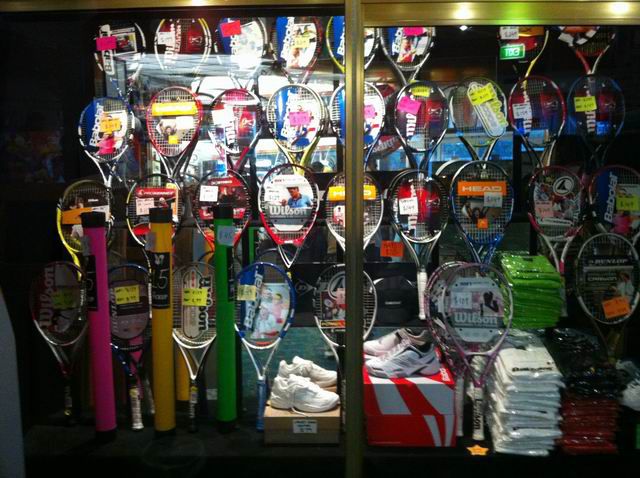 Racquets and gear in the Coleman Park pro shop